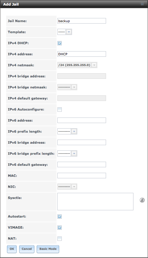 Adding an empty jail in Freenas